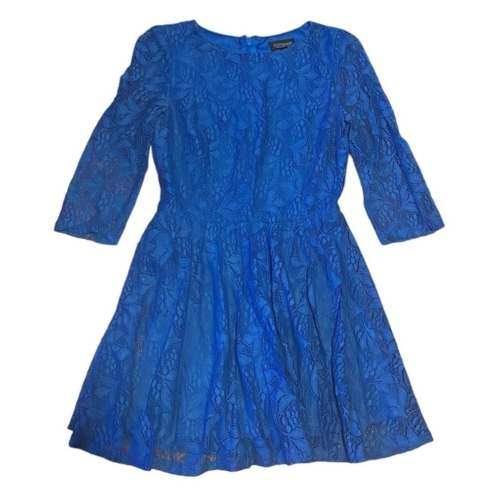 Topshop lace dress royal‎ blue hidden back zip lined size 2